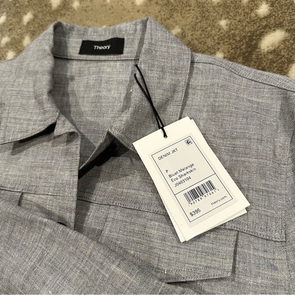 Theory Denim Light JCKT/Long Sleeve Bluet Melange Eco Sharkskin Top. Size S NWT - Picture 7 of 15